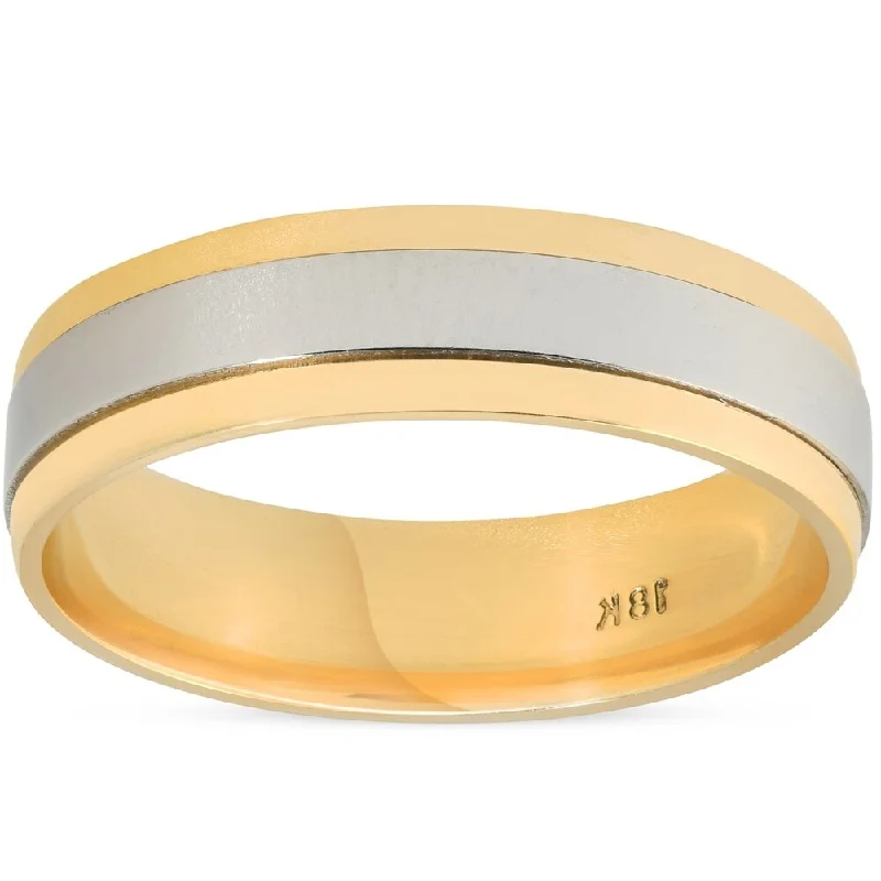 Stacked scale ring-Pompeii3 Platinum & 18k Yellow Gold Two Tone 6MM Flat High Polished Mens Comfort Fit Wedding Band