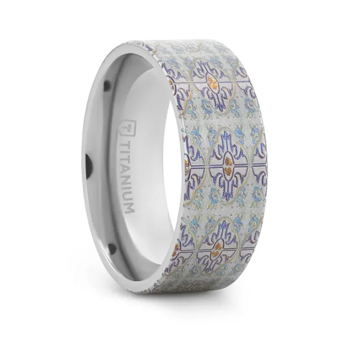 Air vent ring-RADIANCE Flat Titanium Ring with Engraved Cross Pattern - 8mm