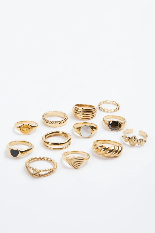 Rough grain ring-Retro Ring Set In Gold