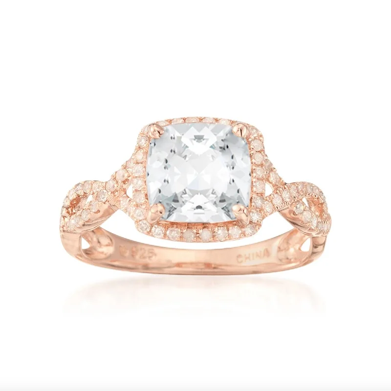 Flow stripe ring-Rose Gold Plated Over Sterling Silver Crystal and White Topaz Solitaire Ring