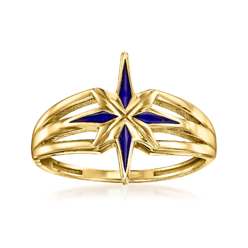 Bamboo wrap ring-Ross-Simons 14kt Yellow Gold Star Ring With Blue Enamel