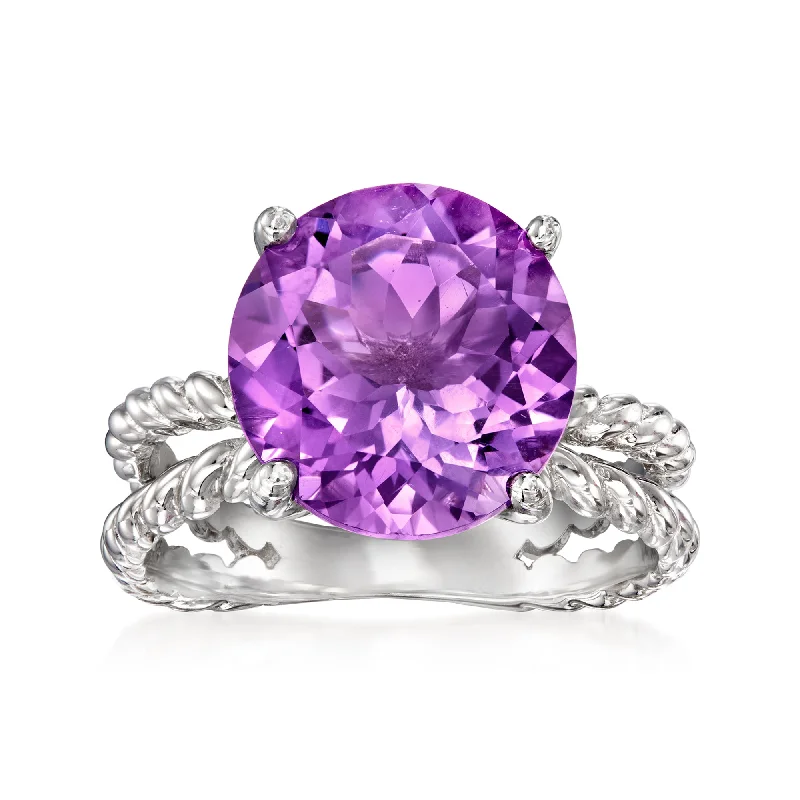 Gloss gem ring-Ross-Simons Amethyst Open-Space Roped Ring in Sterling Silver