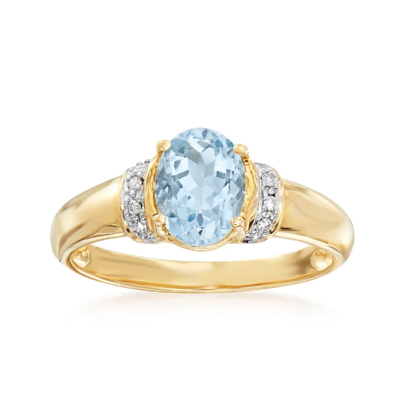 Quartz point ring-Ross-Simons Aquamarine Ring With Diamond Accents in 14kt Yellow Gold