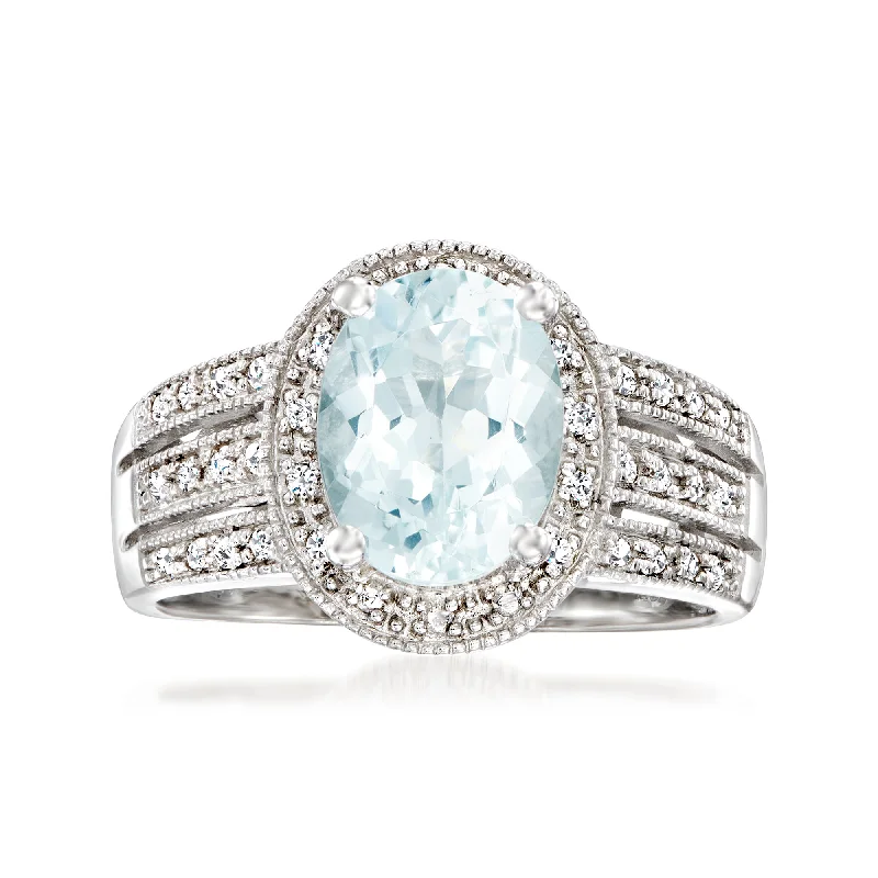 Snapped clasp ring-Ross-Simons Aquamarine Ring With Diamond Accents in Sterling Silver