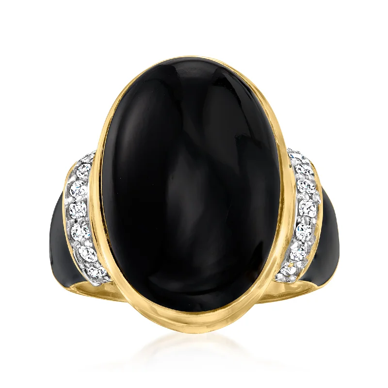 Braided band ring-Ross-Simons Black Onyx and Diamond Ring With Black Enamel in 18kt Gold Over Sterling