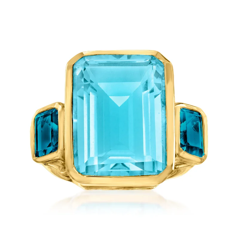 Heptagon gem ring-Ross-Simons Blue Quartz and London Blue Topaz 3-Stone Ring in 18kt Gold Over Sterling