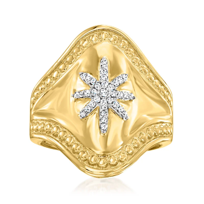 Eroded edge ring-Ross-Simons Diamond Starburst Ring in 18kt Gold Over Sterling