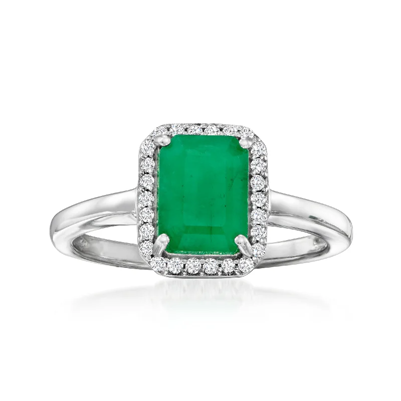 Rough grain ring-Ross-Simons Emerald and . Diamond Ring in 14kt White Gold