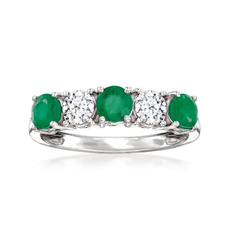 Slanted gem ring-Ross-Simons Emerald and . Lab-Grown Diamond Ring in 14kt White Gold