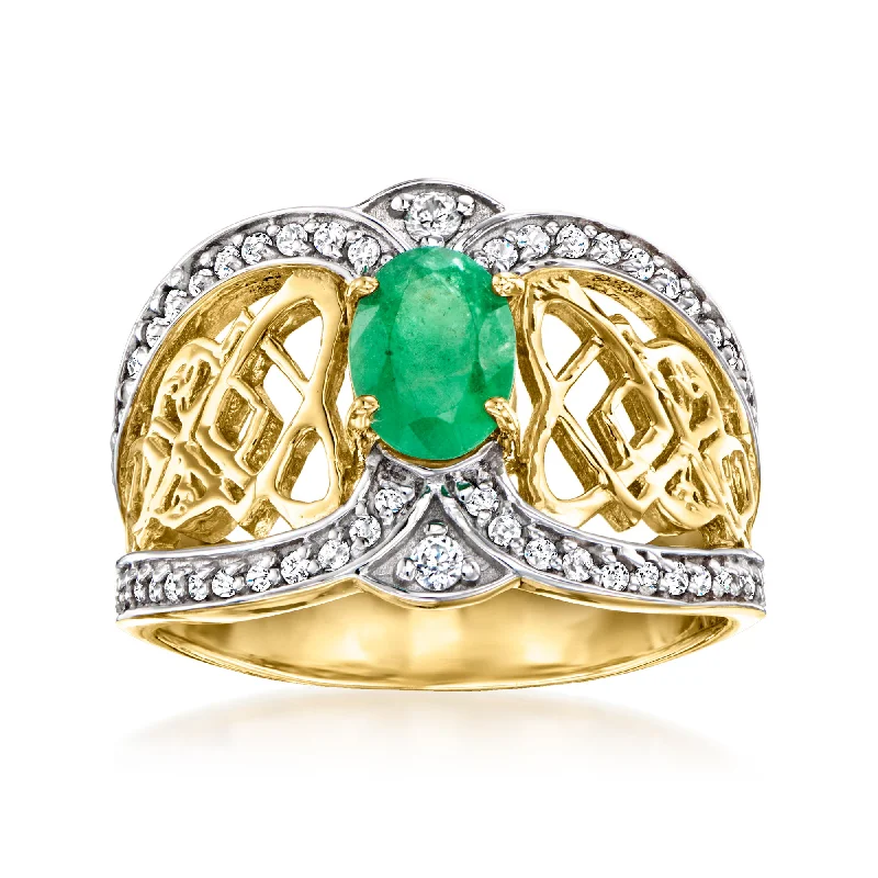 Forged wedding ring-Ross-Simons Emerald and . White Zircon Celtic Knot Ring in 18kt Gold Over Sterling