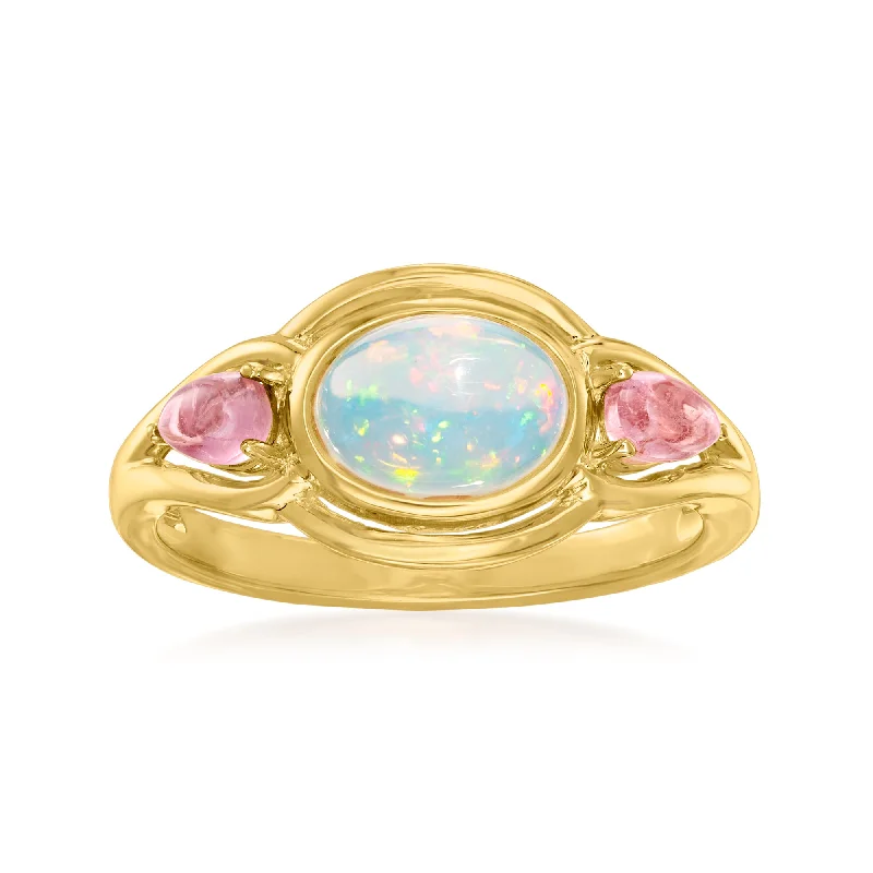 Sharp rim ring-Ross-Simons Ethiopian Opal and Pink Tourmaline Ring in 18kt Gold Over Sterling