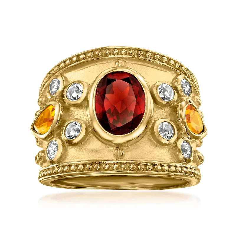 Mist bead ring-Ross-Simons Garnet and . Citrine Ring With . White Topaz in 18kt Gold Over Sterling