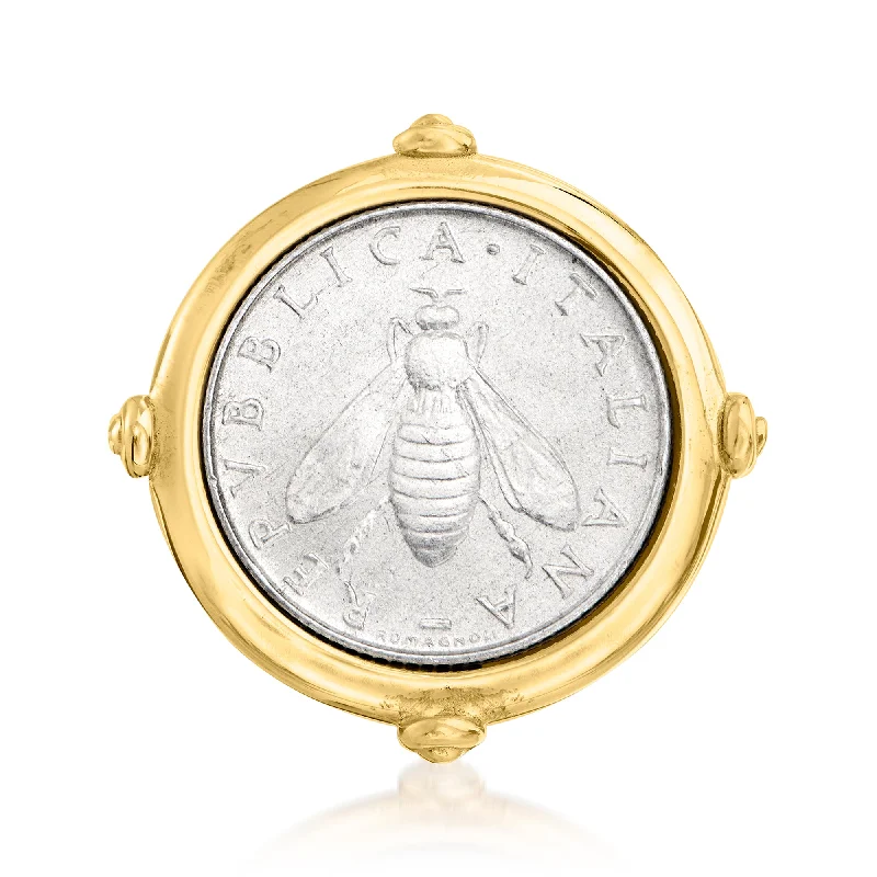 Viking twist ring-Ross-Simons Italian 18kt Gold Over Sterling 2-Lira Bee Coin Ring