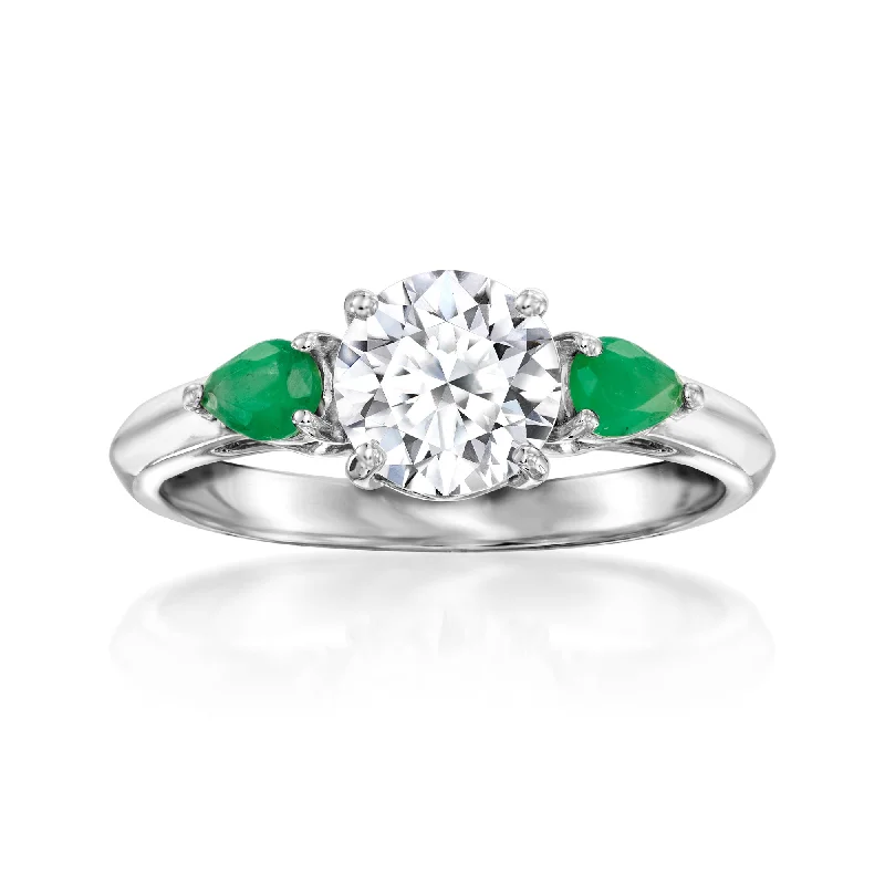 Ash bead ring-Ross-Simons Lab-Grown Diamond Ring With . Emeralds in 14kt White Gold