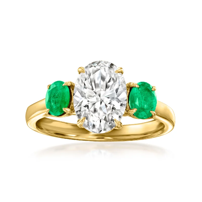 Folk print ring-Ross-Simons Lab-Grown Diamond Ring With . Emeralds in 14kt Yellow Gold