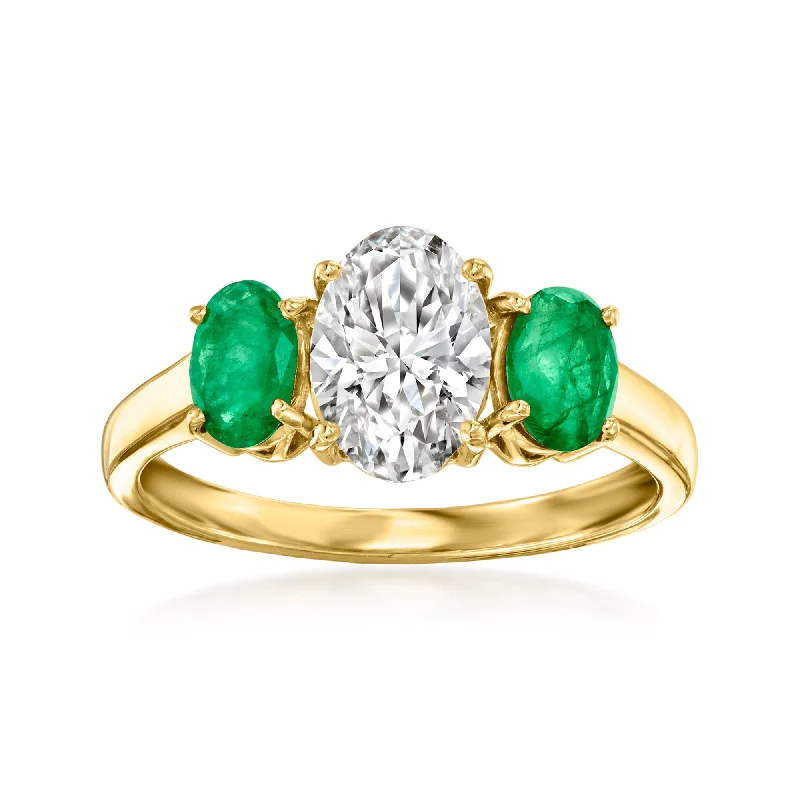 Gingham band ring-Ross-Simons Lab-Grown Diamond Ring With . Emeralds in 14kt Yellow Gold