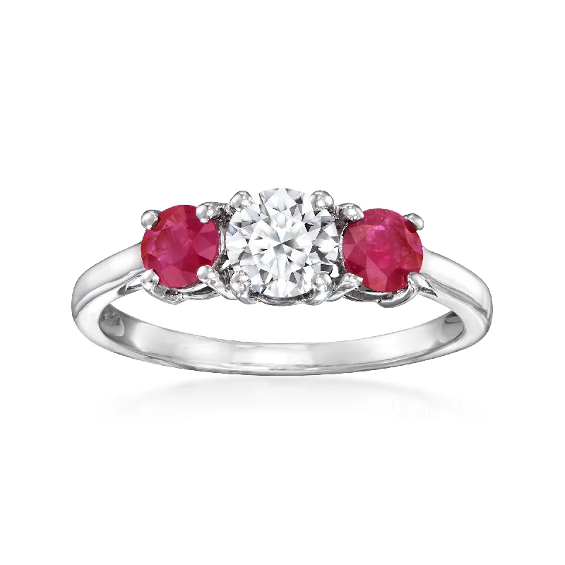 Sweeping rim ring-Ross-Simons Lab-Grown Diamond Ring With . Rubies in 14kt White Gold