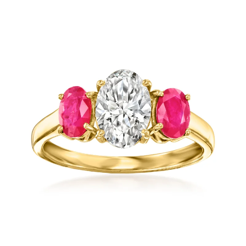 Layered gem ring-Ross-Simons Lab-Grown Diamond Ring With Rubies in 14kt Yellow Gold