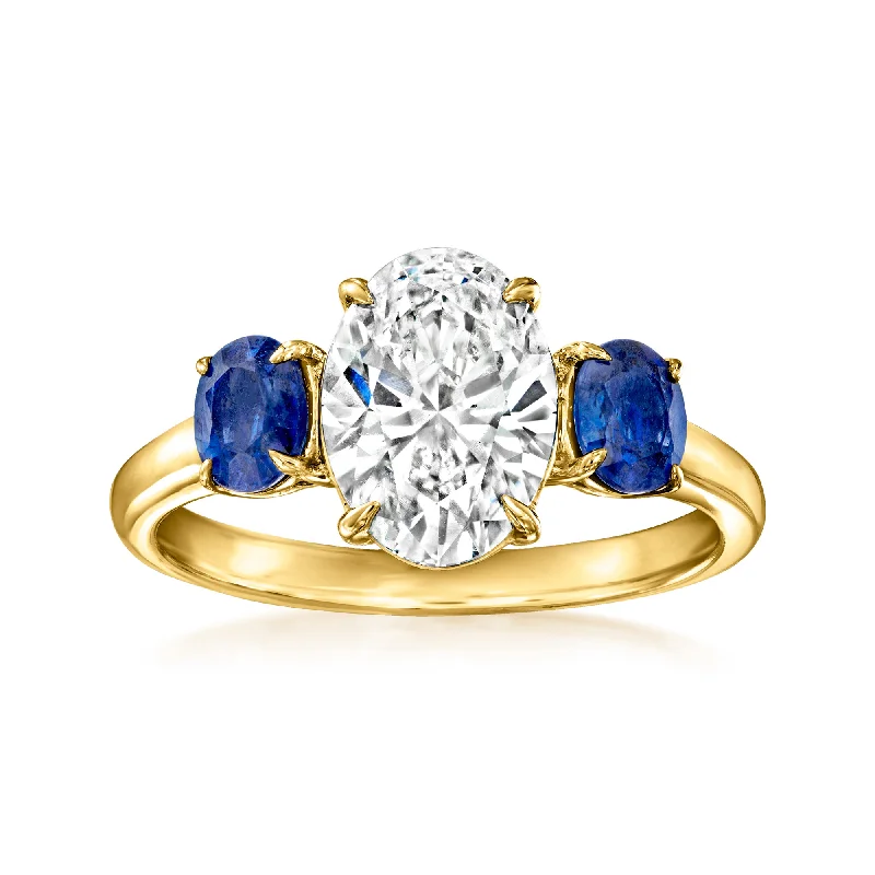 Forged wedding ring-Ross-Simons Lab-Grown Diamond Ring With Sapphires in 14kt Yellow Gold