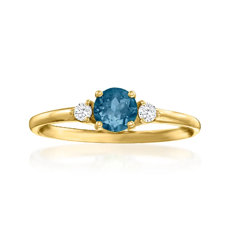 Waxed stone ring-Ross-Simons London Blue Topaz and . Diamond Ring in 14kt Yellow Gold