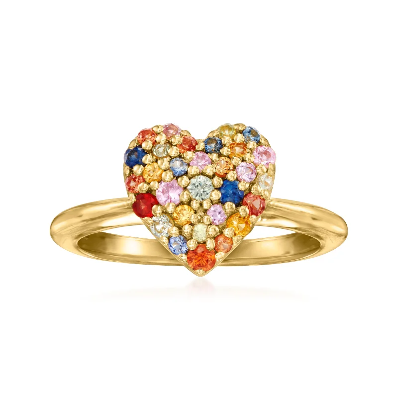 Braided band ring-Ross-Simons Multicolored Sapphire Heart Ring in 18kt Gold Over Sterling