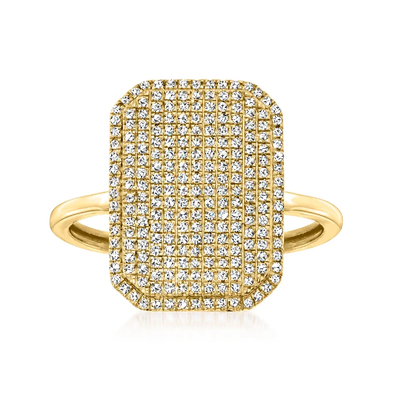 Rose petal ring-Ross-Simons Pave Diamond Rectangular Ring in 14kt Yellow Gold