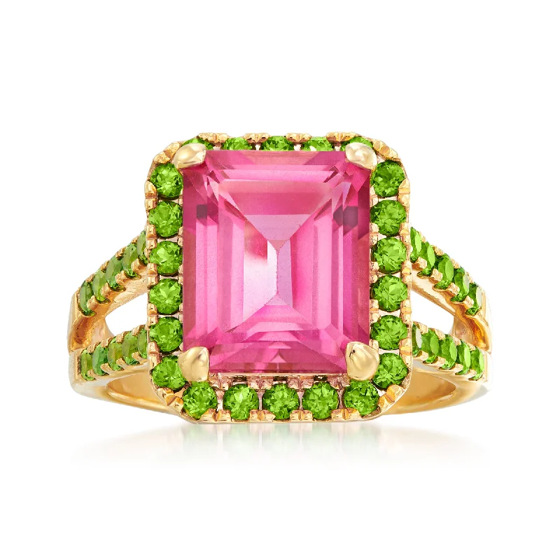 Wool weave ring-Ross-Simons Pink Topaz and Green Chrome Diopside Ring in 18kt Gold Over Sterling