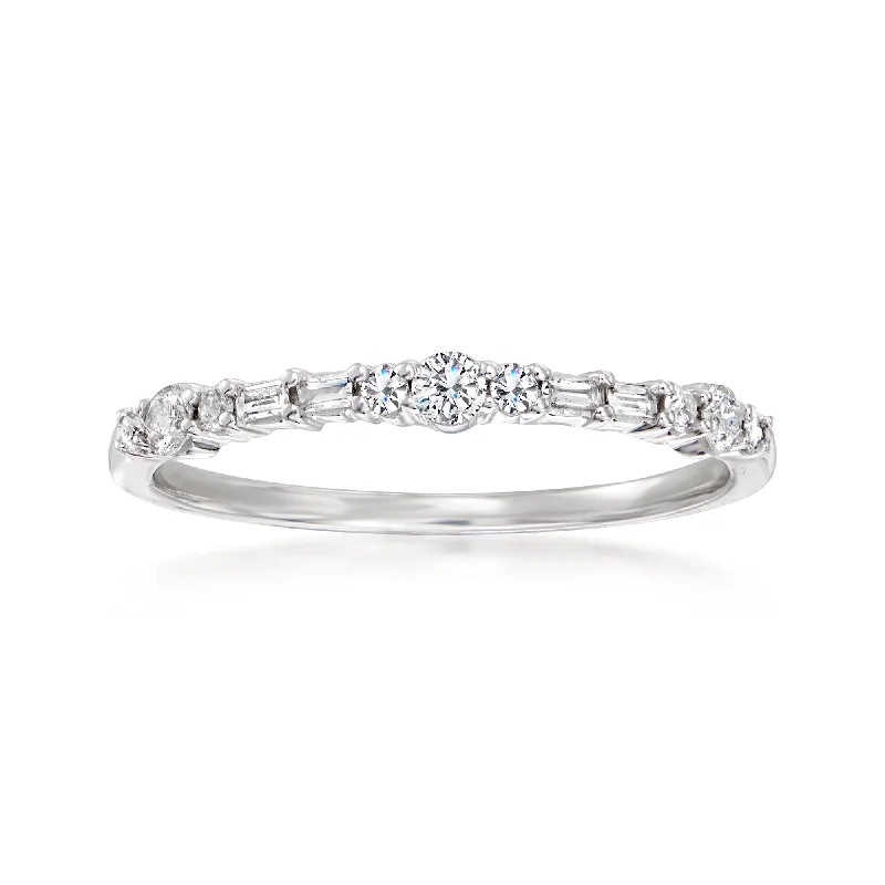 Peeled rind ring-Ross-Simons Round and Baguette Diamond Ring in 14kt White Gold