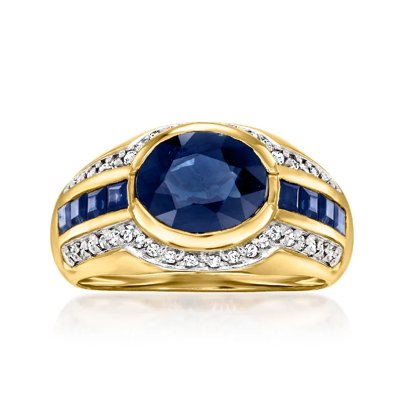 Crimped band ring-Ross-Simons Sapphire and . Diamond Ring in 14kt Yellow Gold