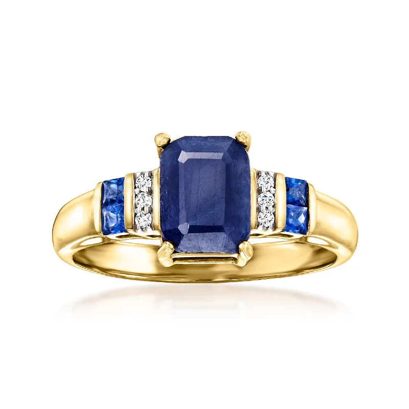 Folk print ring-Ross-Simons Sapphire Ring With Diamond Accents in 14kt Yellow Gold