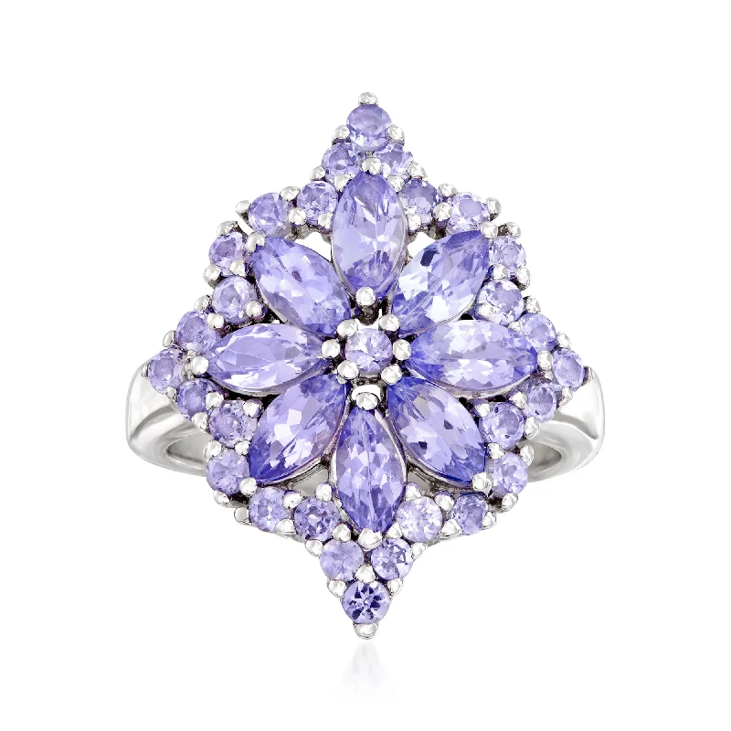 Helix twist ring-Ross-Simons Tanzanite Flower Burst Ring in Sterling Silver