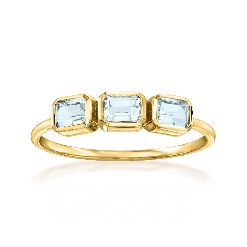 Micro bead ring-RS Pure by Ross-Simons Aquamarine 3-Stone Ring in 14kt Yellow Gold