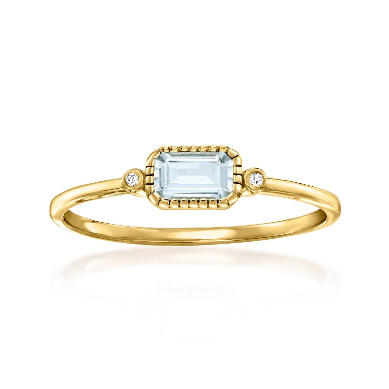 Ash bead ring-RS Pure by Ross-Simons Bezel-Set Aquamarine Ring With Diamond Accents in 14kt Yellow Gold