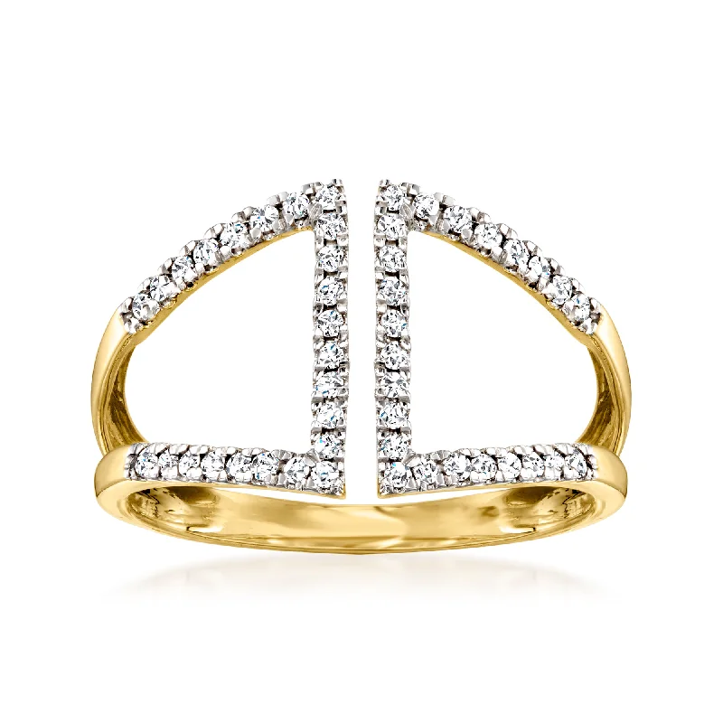 Swinging gem ring-RS Pure by Ross-Simons Diamond Open-Space Geometric Ring in 14kt Yellow Gold