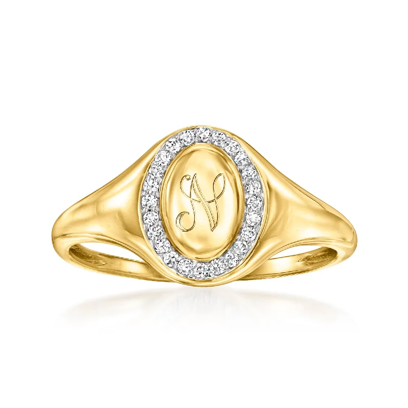 Sesame sprout ring-RS Pure by Ross-Simons Diamond Personalized Oval Signet Ring in 14kt Yellow Gold