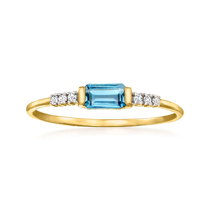 Anemone reef ring-RS Pure by Ross-Simons London Blue Topaz Ring With Diamond Accents in 14kt Yellow Gold