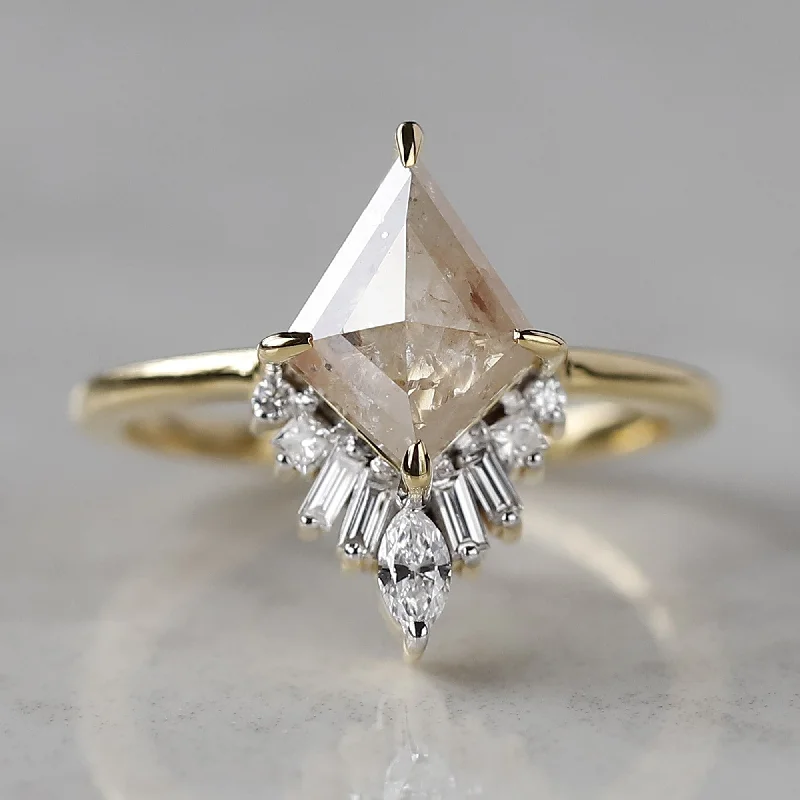 Pitted finish ring-14 K Yellow Gold Salt And Pepper Kite Diamonds Ring For Her