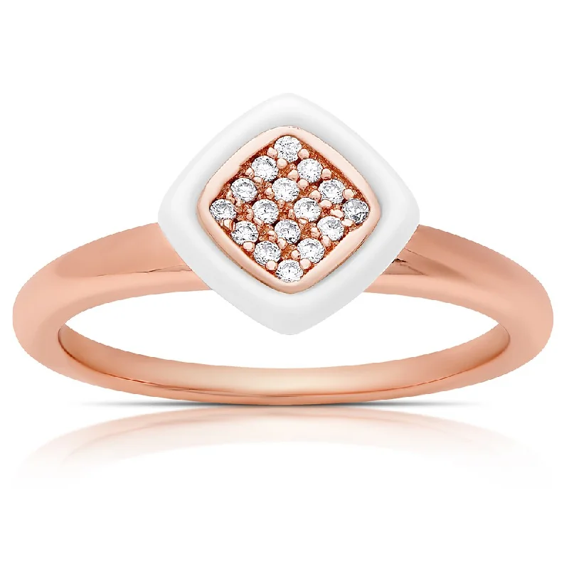 Tall bezel ring-Samantha Stone Rose Gold Over Sterling Silver Cubic Zirconia Ceramic Cushion-cut Ring