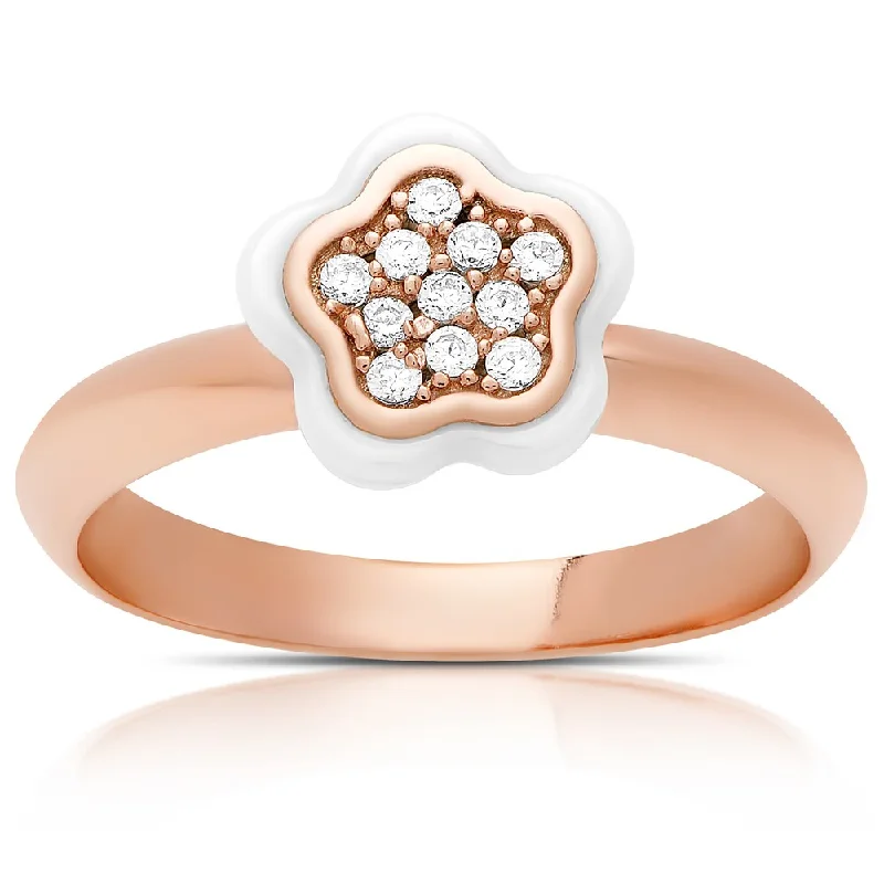 Rough grain ring-Samantha Stone Rose Gold Over Sterling Silver Cubic Zirconia Ceramic Flower Ring