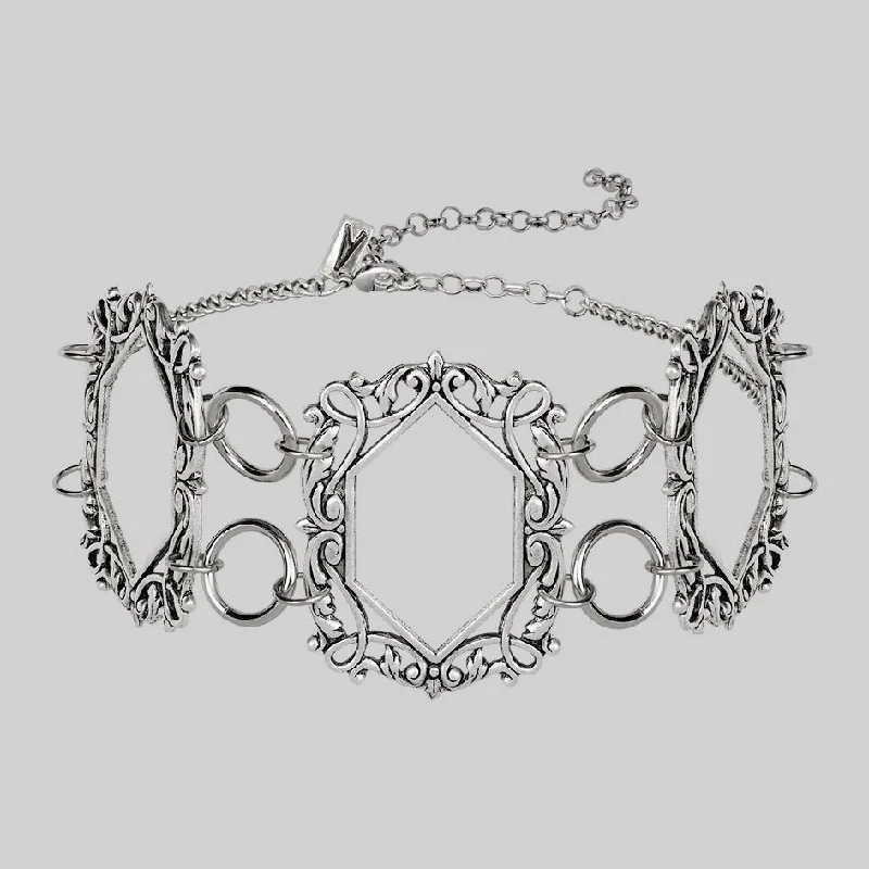 Pine wood necklace-SANSA. Vampesque Gothic Caged Choker - Silver