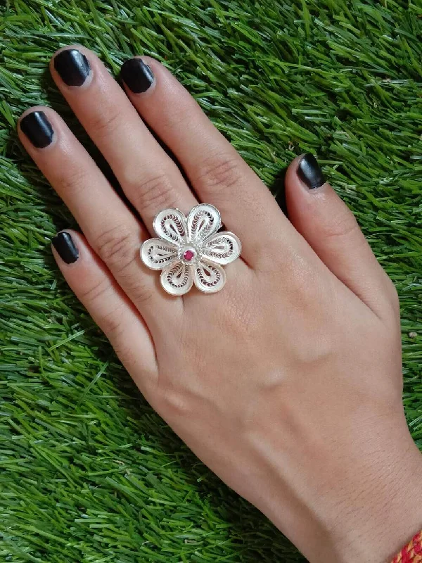 Rose petal ring-Stone Floral Ring