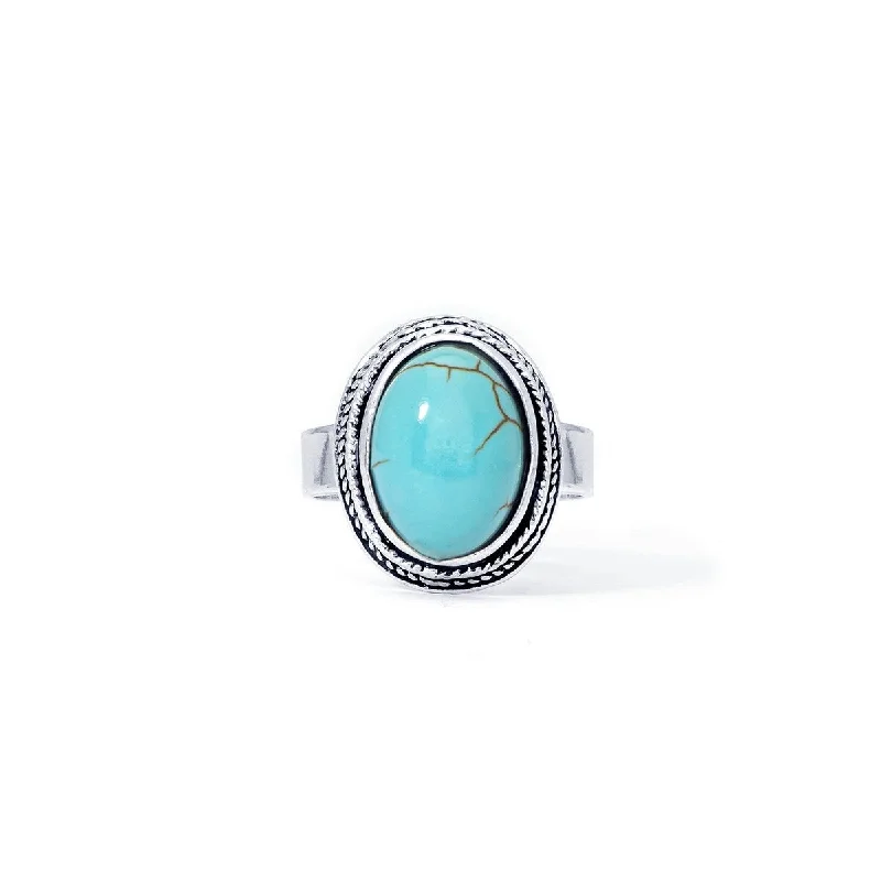 Viking twist ring-Silver Plated Simulated Turquoise Oval Ring