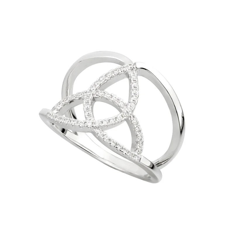 Mussel pearl ring-CZ Silver Trinity Knot Ring