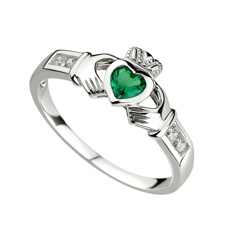 Dill sprig ring-Silver Claddagh Emerald Ring