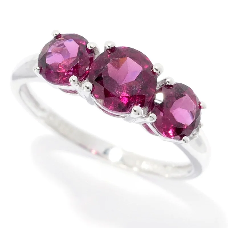 Heart-shaped zircon ring-Ster Silver Rhodolite Garnet Round Cut 3-Stone Ring Size-7 - Red