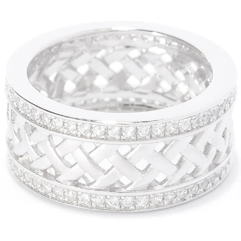 Textured band ring-Sterling Silver 1.02ct Round White Zircon Woven Band Ring