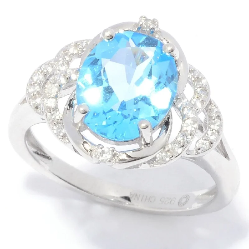 Air vent ring-Sterling Silver 10 x 8mm Oval Cut Blue Topaz & White Zircon Ring