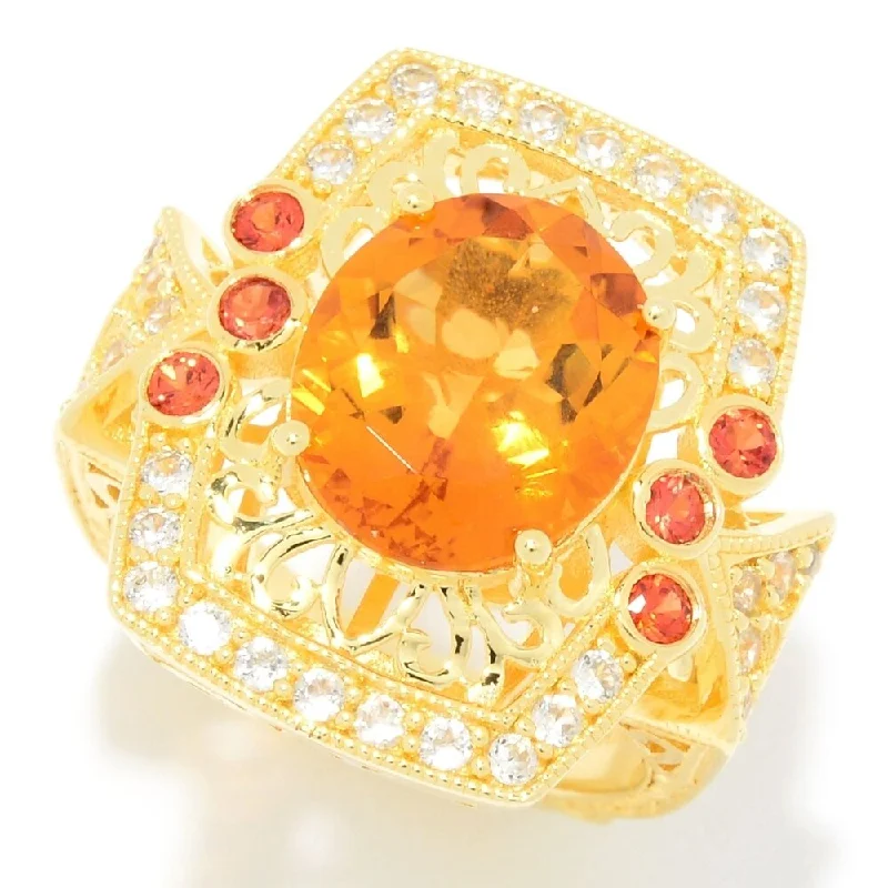 Ash bead ring-Sterling Silver 12 x 10mm Oval Citrine & White Zircon Filigree Ring