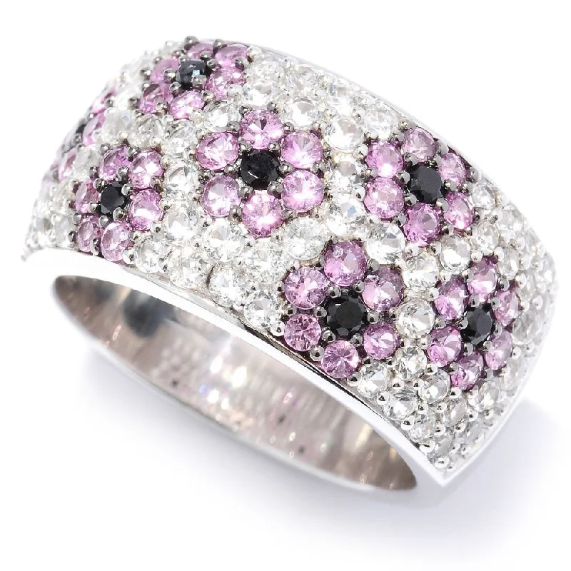 Braided band ring-Sterling Silver 2.56ctw White Topaz, Spinel & Pink Sapphire Ring