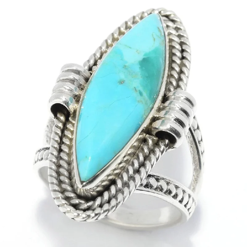 Matte band ring-Sterling Silver 28 x 8mm Kingman Mohave Turquoise Elongated Ring